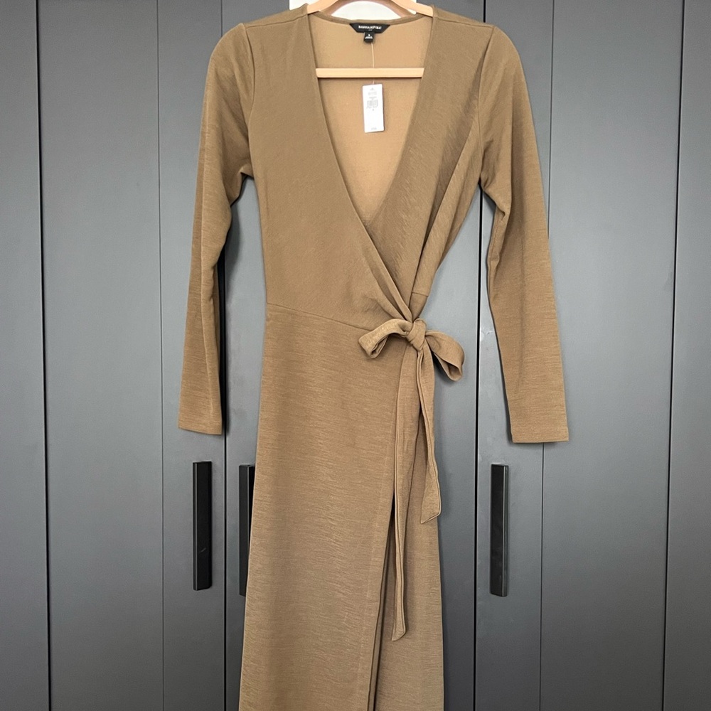 Long-Sleeve Brown Wrap Dress